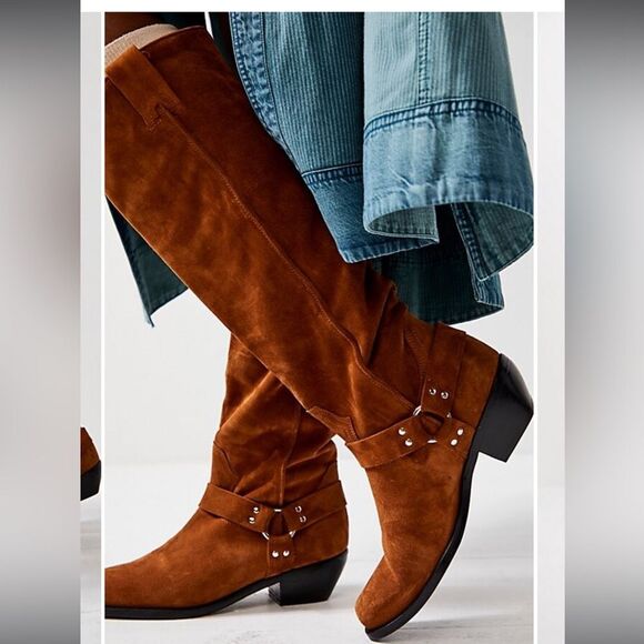 Free People Shoes - Free People Lockhart Harness Tall Boots in Brown Suede